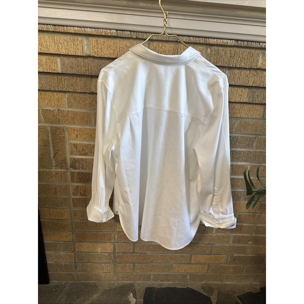 Chico's XL (3) 14 White No Iron Stretch Button Down Tunic Stitch Collar Minimali - Picture 4 of 10